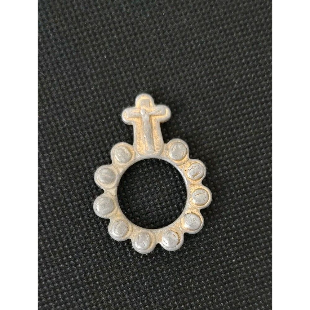 Metal Christian Pendant Ring Holy Maria Jesus Cross Religious Vintage